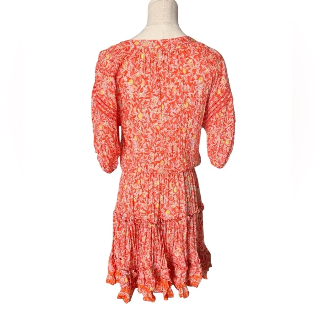 Poupette St. Barth Bonne V-Neck Dress in Orange & Yellow Fruit Print Size Medium